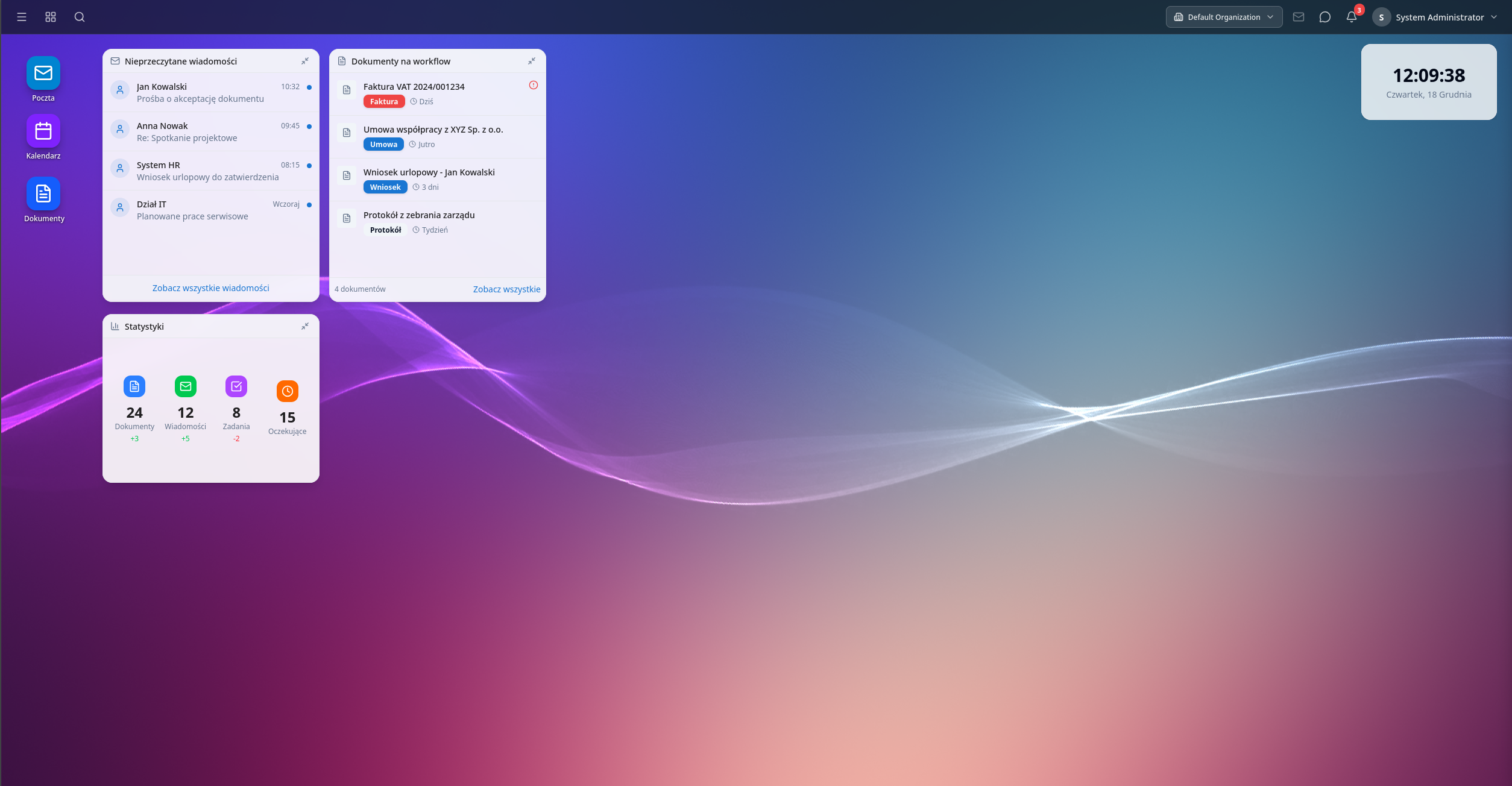 Zrzut ekranu biurka RedyNextOs (pulpit i moduły)